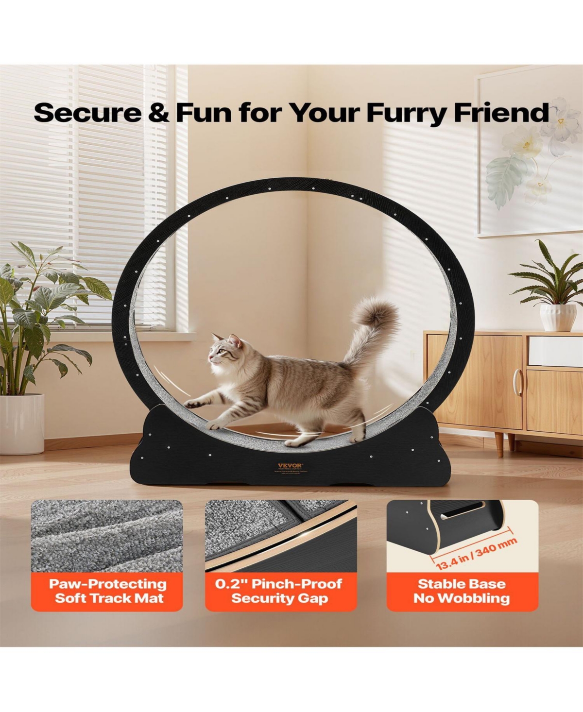 Aostirmotor 48 in Wooden Cat Running Wheel with Carpeted Runway in Black