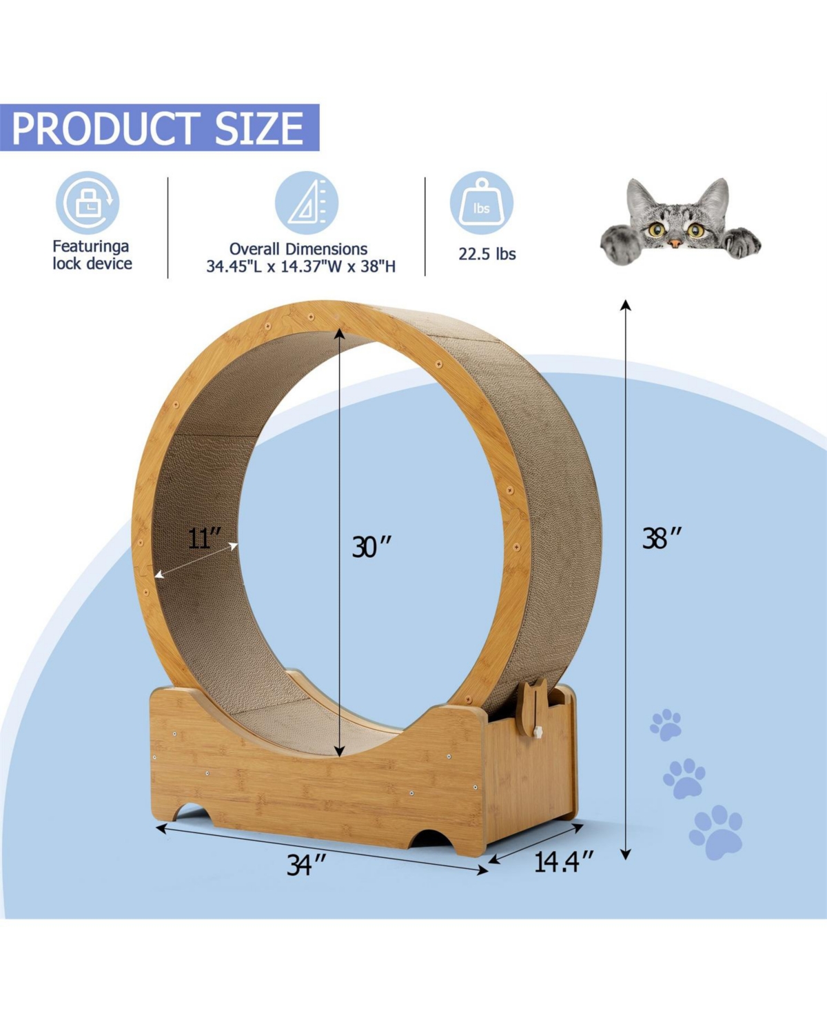 Aostirmotor 38 in Wooden Cat Running Wheel with Runway in Natural