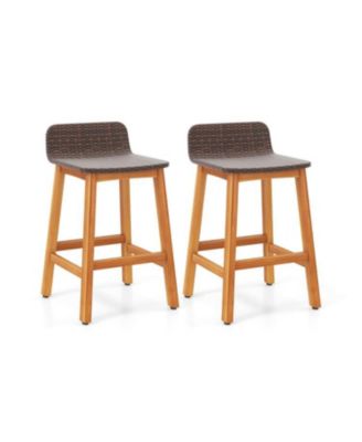 2-Piece Acacia Wood Bar Stools for Porch with Footrests