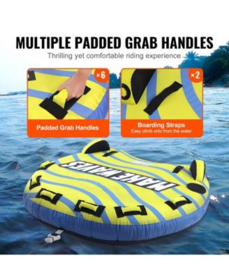 Inflatable Towable Tube for Boating, 1-3 Riders, 510 lbs Capacity, Full Nylon Cover, EVA Grab Handles, Speed Safety Valve