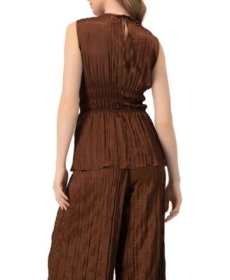 Women's Satin Sleeveless Pleated Blouse