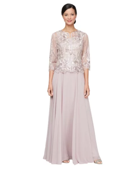 Petite Sequin Embroidered Long Jacket & Ball Gown, 2-Piece Set - Blush