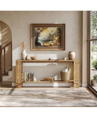 Solid Wood Console Table, Farmhouse 2-Tier Sofa Table for Behind Couch