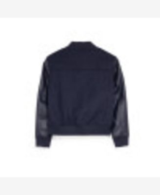 Boy's Wool Varsity Bomber Jacket With Grainy PU Sleevees Jackets