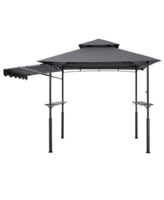 8 x 5 ft Grill Gazebo, Double-Tiered Top BBQ Gazebo with Extra Awning, Steel Frame, 2 Side Shelves, Bottle Opener and Hooks