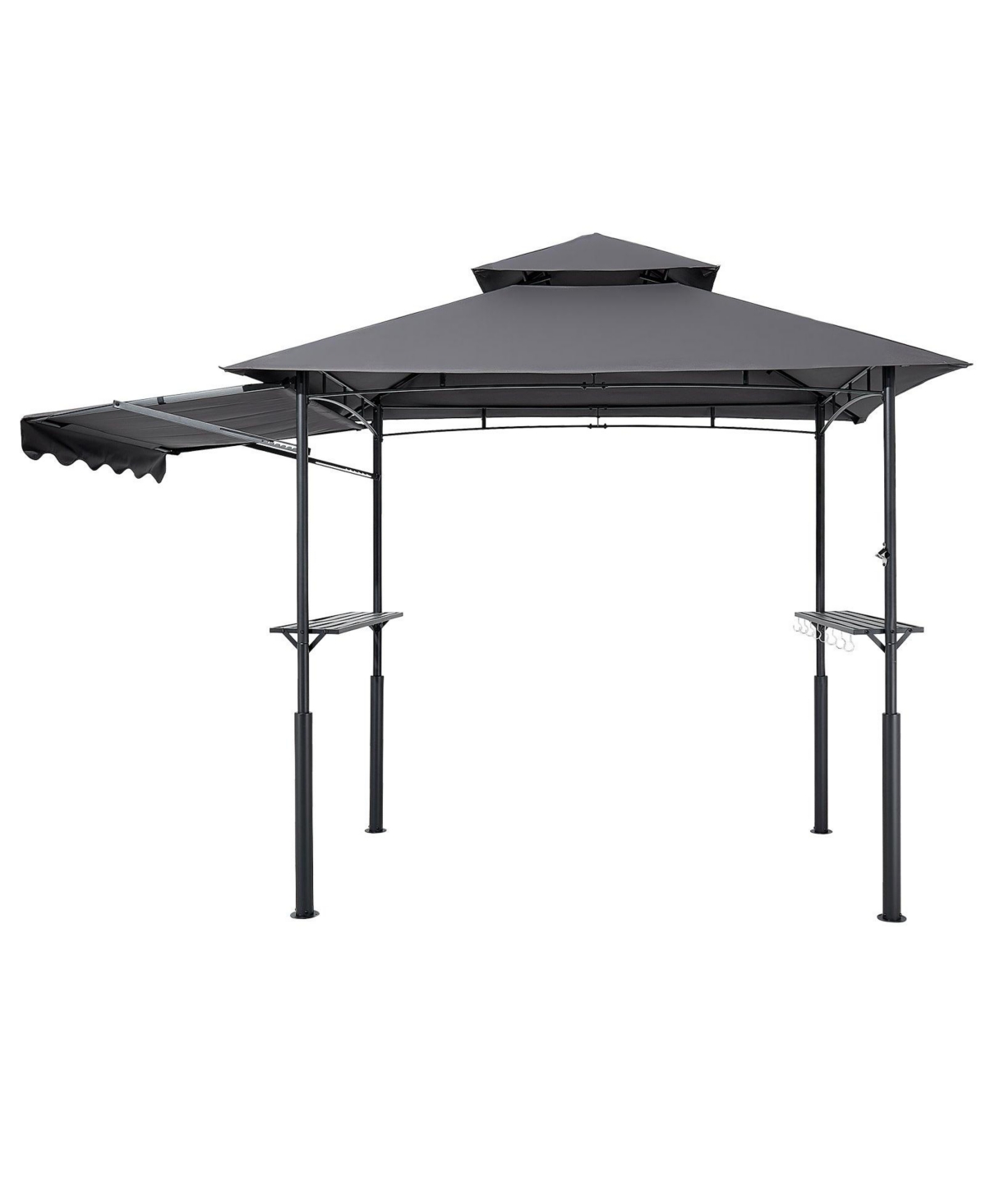 Mecale 8 x 5 ft Grill Gazebo, Double-Tiered Top Bbq Gazebo with Extra Awning, Steel Frame, 2 Side Shelves, Bottle Opener and Hooks
