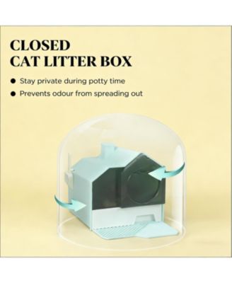Hooded Cat Litter Box in Light Blue