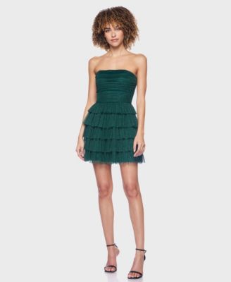 Juniors' Strapless Side-Shirred Tiered Glitter Mini Dress