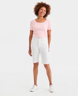 Women's Mid-Rise Raw-Edge Bermuda Jean Shorts