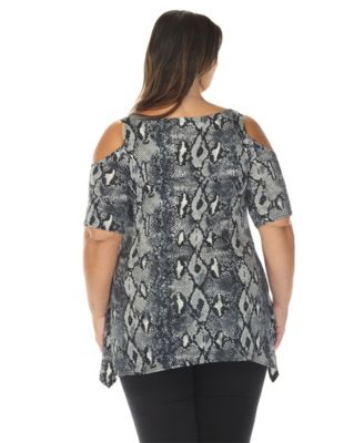 Plus Size Cold Shoulder Snake Print Swing Top