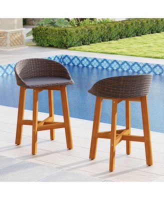 2-Piece Ergonomic Faux Rattan Bar Chairs for Patio