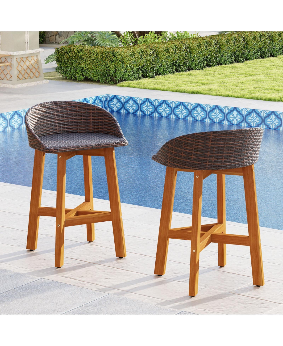 Slickblue 2-Piece Ergonomic Faux Rattan Bar Chairs for Patio