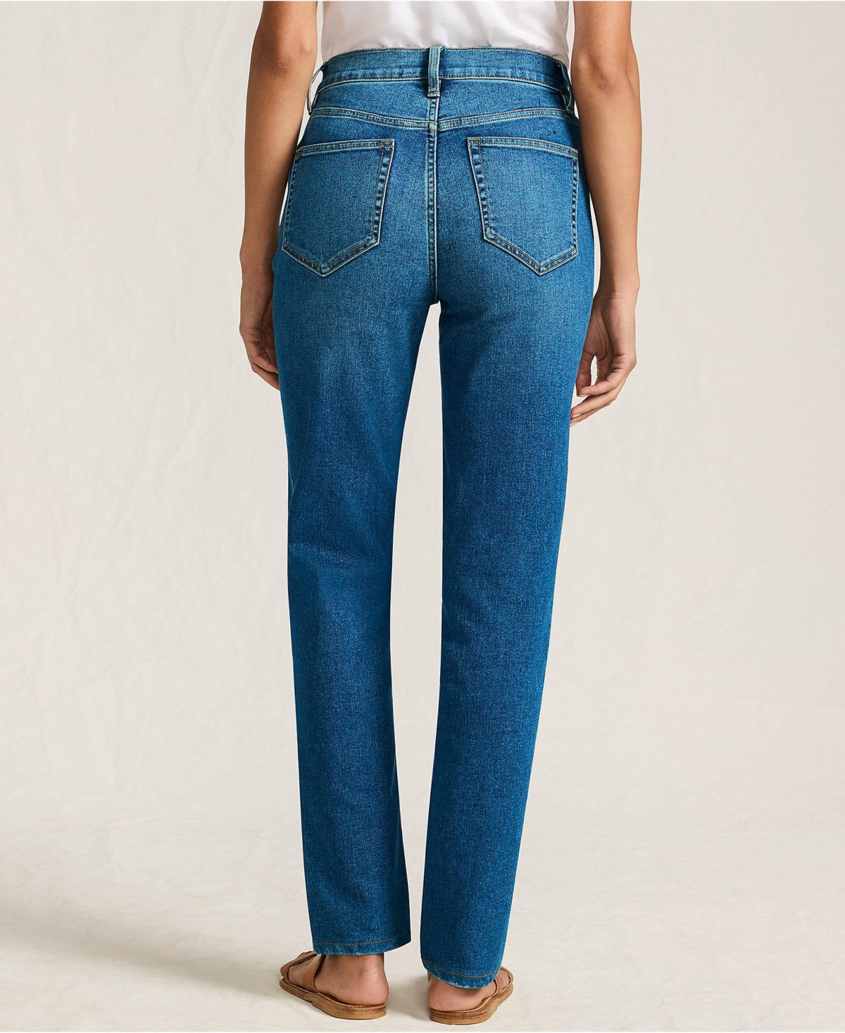 Lands' End Women's Tall Recover High Rise Straight Leg Blue Jeans