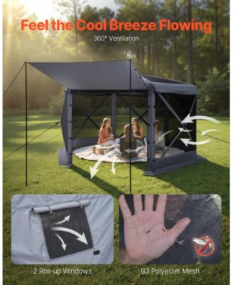 12 x 12 ft Pop-Up Gazebo Screen Tent, 6-Sided, Removable Top, Carry Bag, Quick-Set, Bite-Proof, 8-10 Persons, Grey