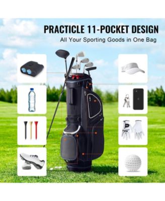 Golf Cart Bag with Stand, 14-Way Divider Top, 35", 11 Pockets, Handles, Dust Cover & Detachable Dual Strap, Black/White