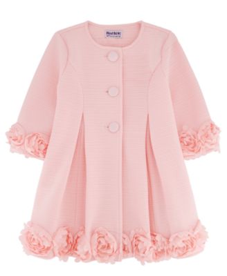 Baby Girls' Rosette Trim Textured Swing Coat and Tulle Dress, 2-Piece Set