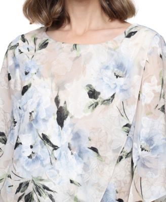 Women's Boat Neck Printed Burnout Chiffon Blouse