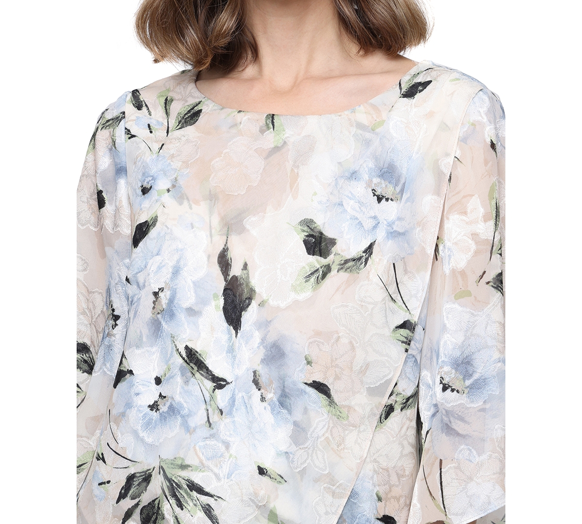 Alex Evenings Women's Boat Neck Printed Burnout Chiffon Blouse