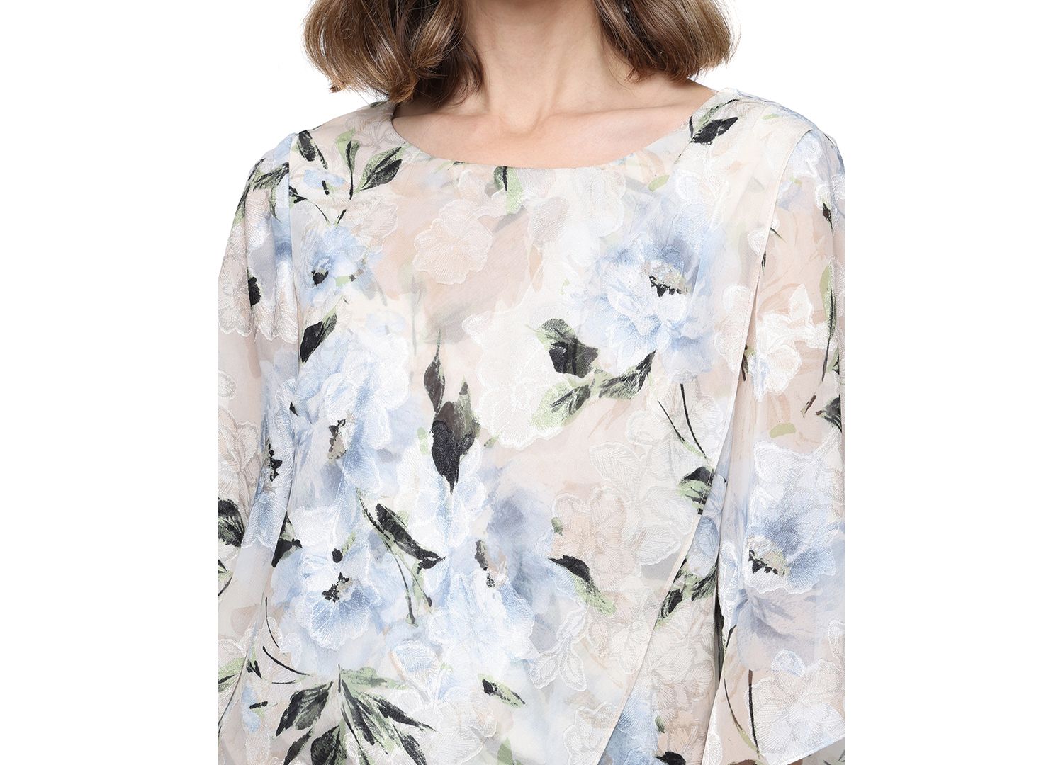 Women's Boat Neck Printed Burnout Chiffon Blouse