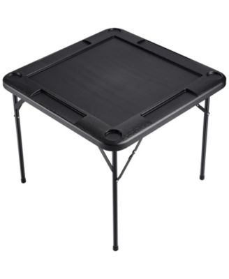 Folding Mahjong Table for 4 Players with Cup Holders & Chip Trays, Portable Square Card Table, Black