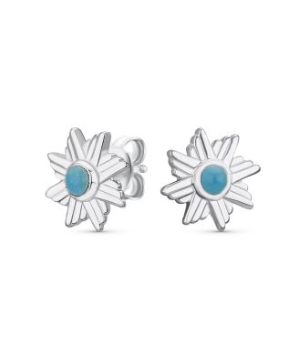 Southwestern Style Eagle Wings Turquoise Round Stud Earrings 925 Sterling Silver