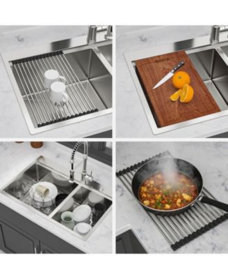 33x22x10inch Topmount Double Bowl Kitchen Sink 16 Gauge 60 and 40 Split Brushed Nickel