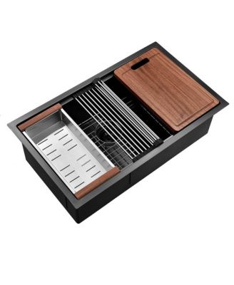 32x19inch Undermount Workstation Kitchen Sink Stainless Steel Deep Basin Accessory Set