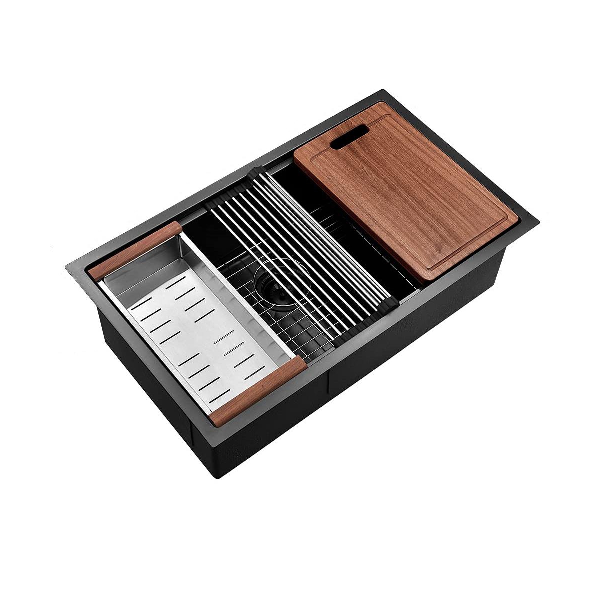 flynama 32x19inch Undermount Workstation Kitchen Sink Stainless Steel Deep Basin Accessory Set