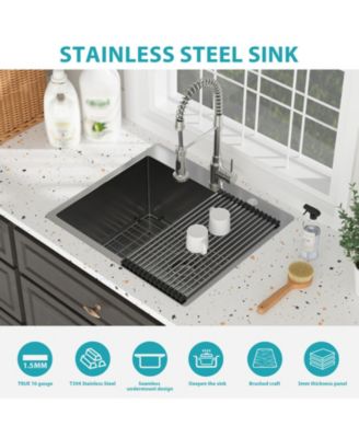 25x22x12inch Gunmetal Black Drop In Laundry Utility Sink 16 Gauge T304 Stainless Steel 12 Inch Deep Single Bowl Above Counter Sink