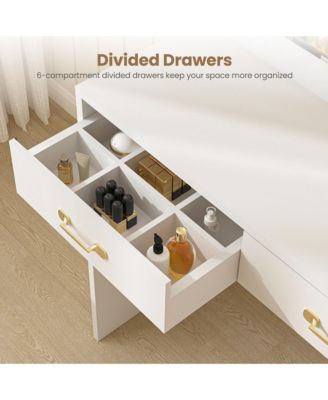 Makeup Table with Mirror, LED Bulbs and Power Outlet Vanity Desk with 3 Drawers and Storage Shelves Dressing Table for Bedroom Dressing Room