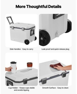 45 QT Wheeled Portable Cooler with Ice Retention, Heavy-Duty Handles and Cup Holder, Insulated Hard Cooler for Long Trips