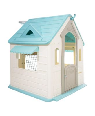 5-in-1 Outdoor Playhouse Cottage, Pretend Play + Basketball, Darts, Soccer, Ring Toss, Door & Window, Ages 2