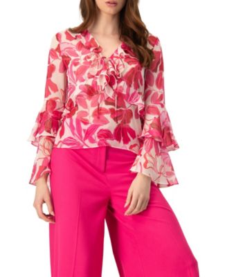 Women's Straight Long Sleeve Blouse with Ruffles