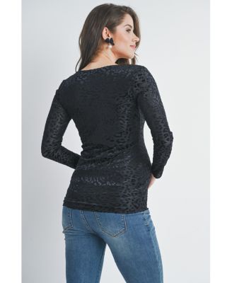 Women's Leopard Print Velvet Long Sleeve Maternity Top