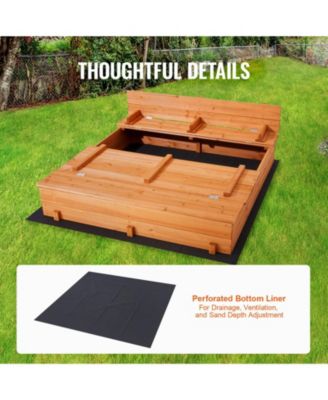 Wooden Sandbox, 52.4" x 47.2" x 16.9", Foldable Bench Seats & Bottom Liner, Ages 3-12