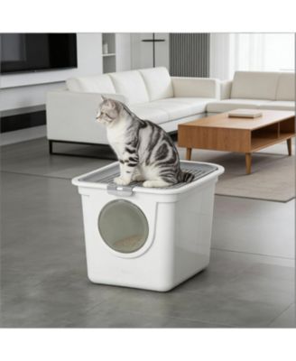 Cat Litter Box with Top Exit in White