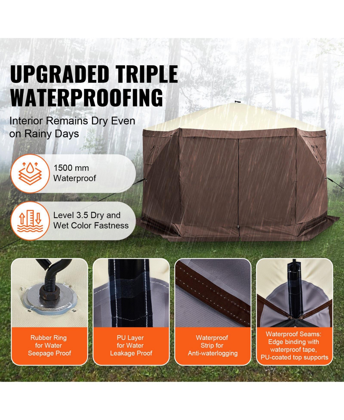 Mecale 11.5 x 11.5FT Pop-Up Gazebo Screen Tent, 6-Sided Canopy with Privacy Wind Cloths, Mesh Windows, Mosquito Netting