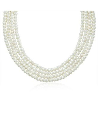 Art Deco Style White Freshwater Cultured Pearl Statement Multi Strand Necklace Floral Clasp