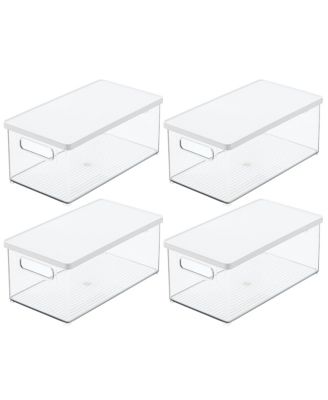 Plastic Storage Bin Box Container, Lid and Handles, 4 Pack, Clear/White