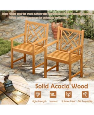 Set of 2 Outdoor Acacia Wood Dining Chairs with Cross Back