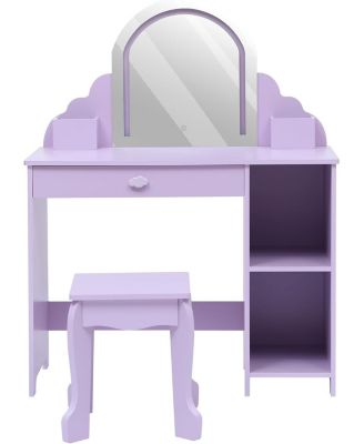 Kids Vanity Lighted Mirror - 2 in 1 Little Girls Vanity Table and Stool - Kids Makeup for Bedrooms, Apartments