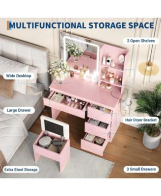 Vanity Desk Mirror and Lights - Modern Makeup Dressing Table for Bedrooms, Apartments, Easy to Assemble