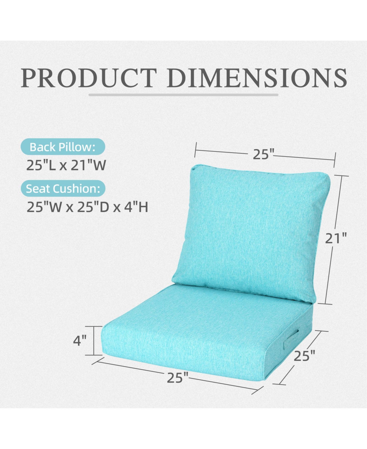 Aoodor Outdoor Deep Seat Cushion Set, Waterproof Patio Furniture Cushions with Adjustable Straps & Removable Cover, Set of 2