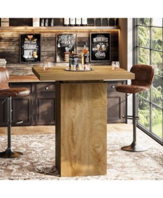Square Bar Table, 39.4" H Industrial High Top Bistro Pub Cocktail Table, Small Counter Height Dining Table