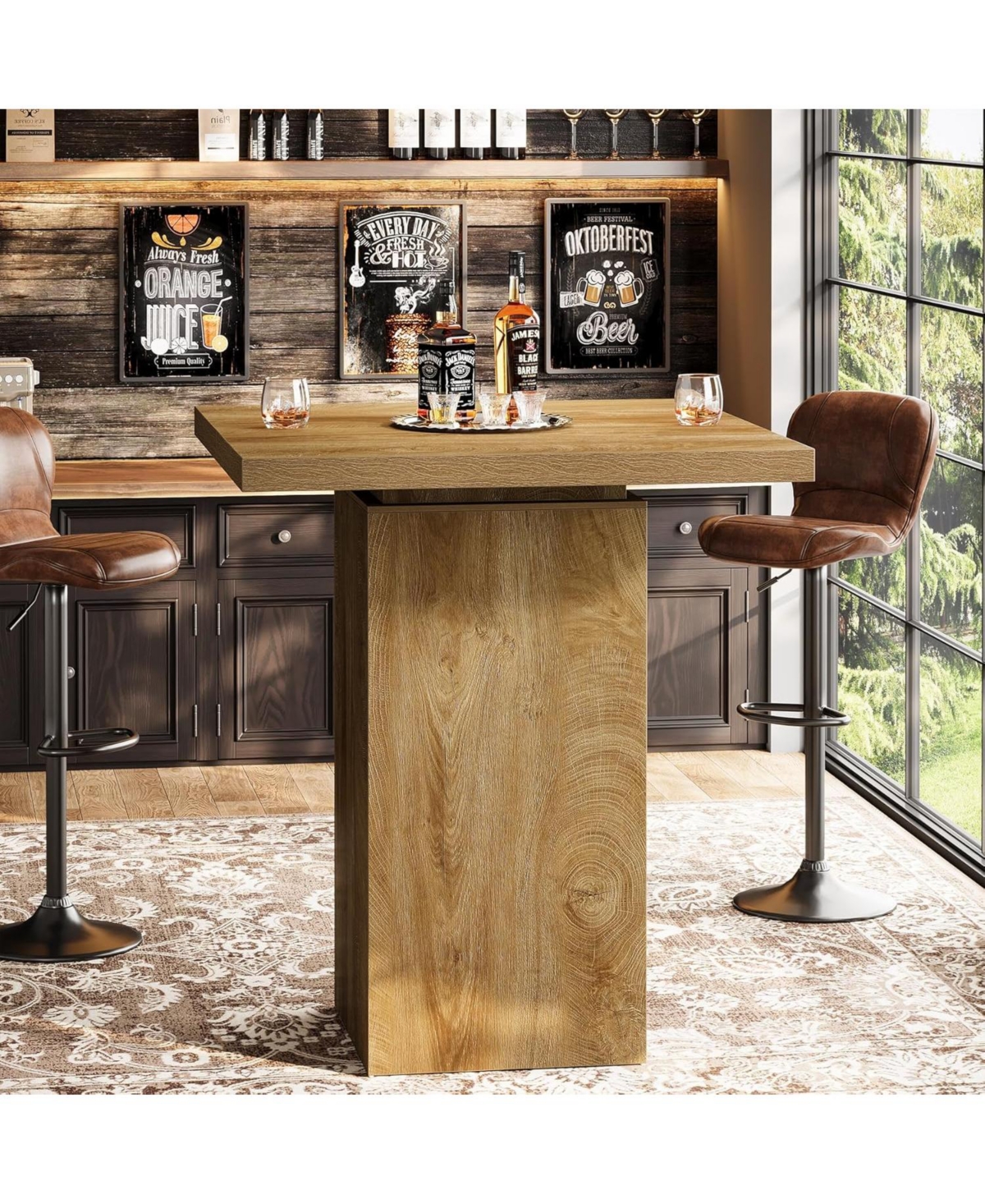 Tribesigns Square Bar Table, 39.4" H Industrial High Top Bistro Pub Cocktail Table, Small Counter Height Dining Table