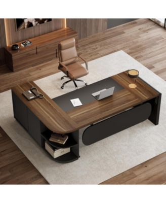 81-Inch L-Shaped Office Desk, Large Commercial Office Desk with Drawers and File Cabinet, Modern Professional Business Furniture