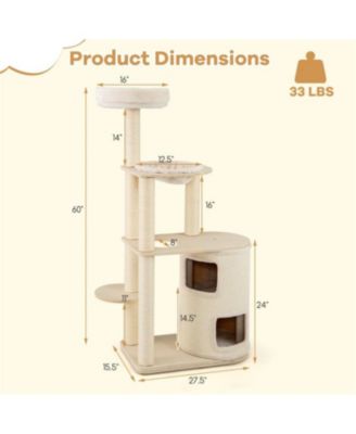 60" Tall Cat Tree with 2-Story Condo and Scratching Posts in Natural