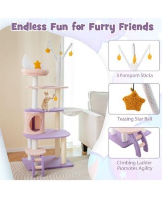 62" Tall Multi-level Cat Tower with Scratching Posts in Purplish Pink
