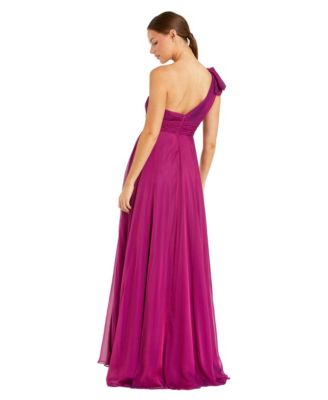 Petite Pleated One Shoulder Chiffon Gown