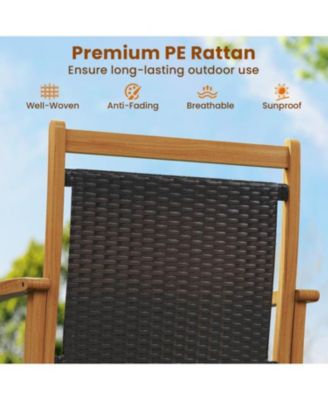 Patio Rattan Glider Chair with Acacia Wood Frame and Wicker Seat